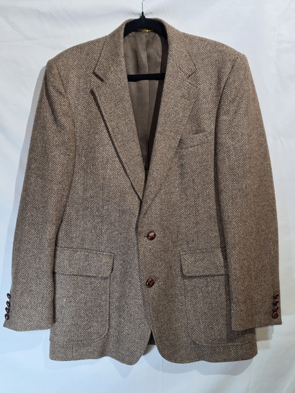 Vintage 100% Pure Wool Herringbone Sport Coat  Made In USA  40 "Boyfriend Fit"